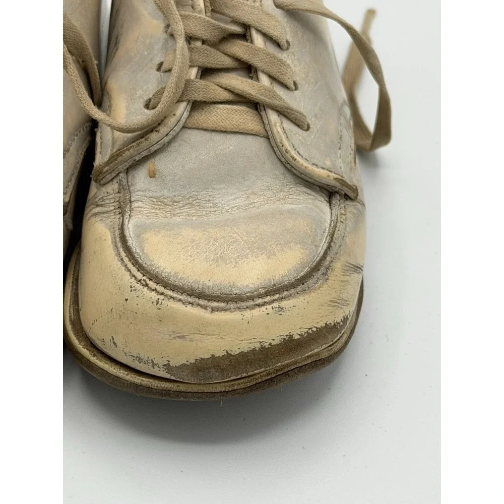 Vintage Toddler Leather Shoes White Lace Up USA Made Size 5? Distressed Patina